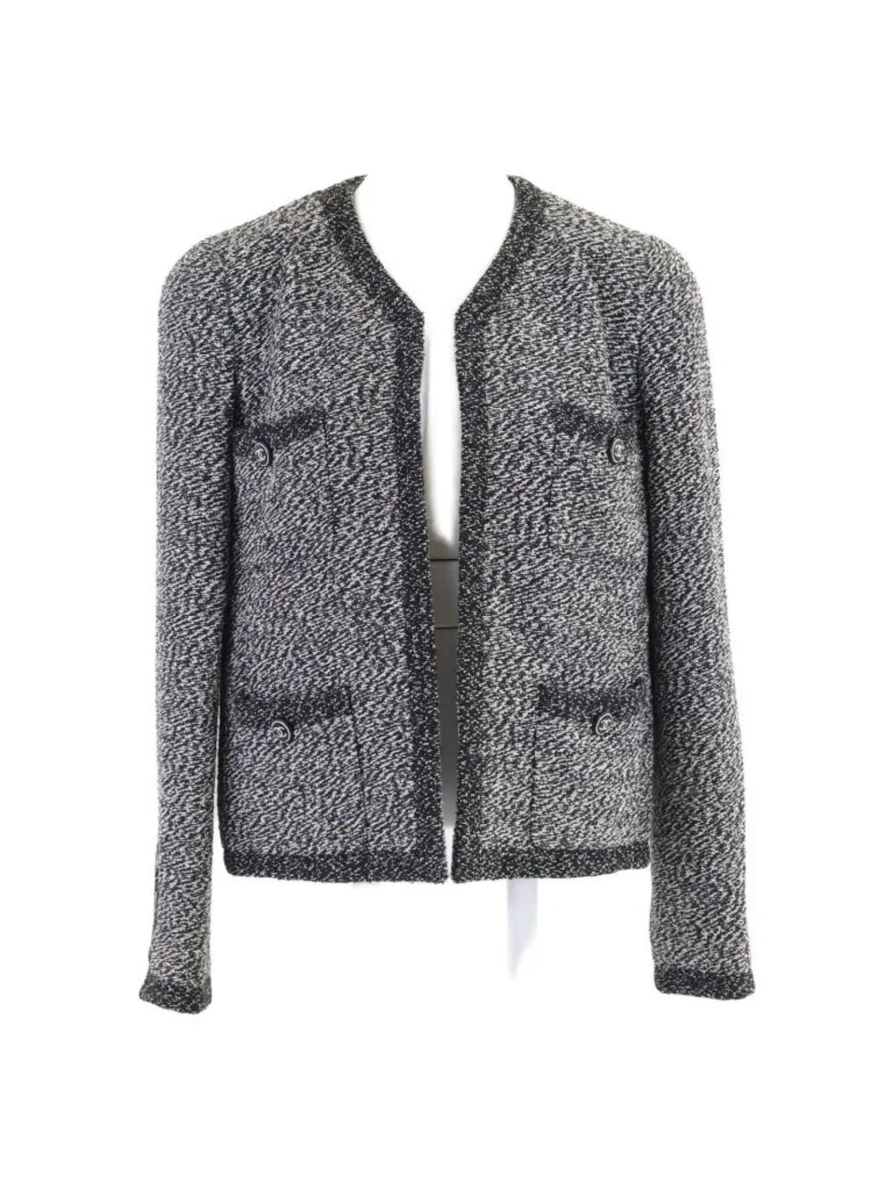Chanel 97C CC Logo Button Tweed Collarless Jacket 38